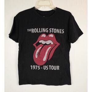 Vtg. the Rolling Stones 1975-US Tour Graphic Tee Black Unisex Size M Rock Tour